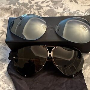 Porsche Brown Aviator Sunglasses with additional blue lenses